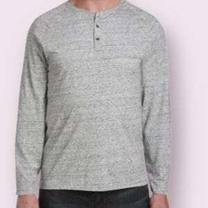 𝅺MICHAEL Michael Kors Mens Cotton Space Dye Grey Long Sleeve Henley Sweater XL
